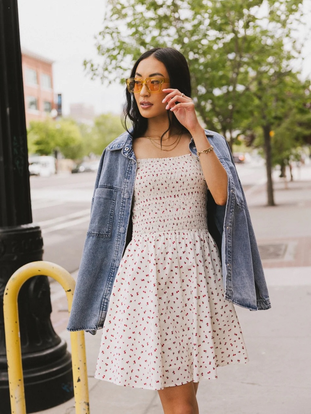 bohme White Mini Dress with Red Floral Print